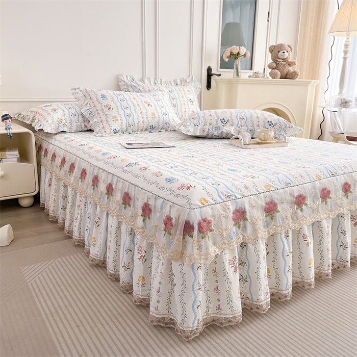 91家纺网 家纺一手货源 找家纺  十个点 2025新款全棉纯棉蕾丝花边床裙 云梦星河