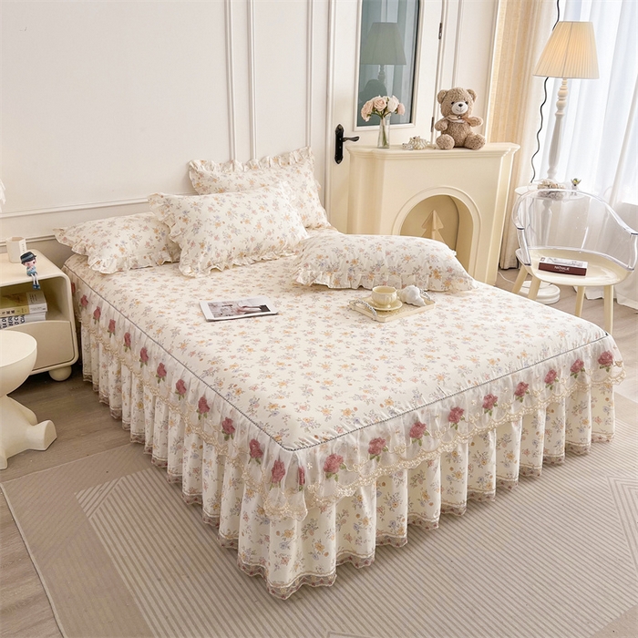 91家纺网 家纺一手货源 找家纺 十个点 2025新款全棉纯棉蕾丝花边床裙四件套 花小莱-粉