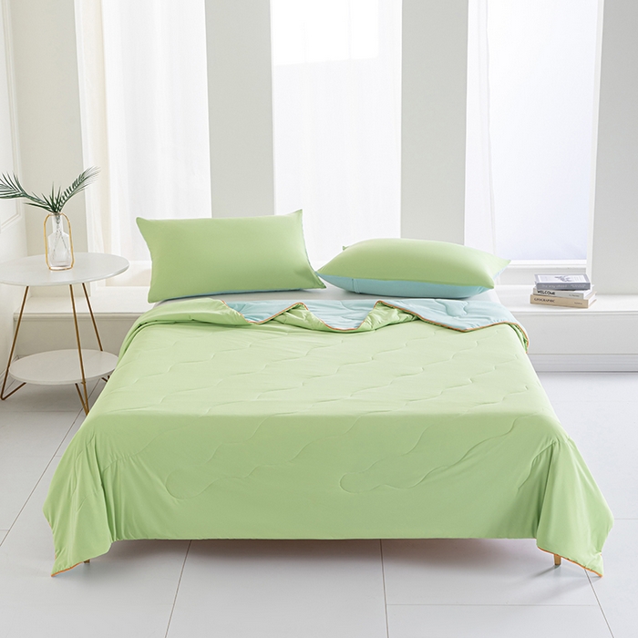 91家纺网 家纺一手货源 找家纺 吾诺 2025 锦氨凉感夏被双感被大豆夏被子被芯凉感丝夏被瓜瓜被 果绿-浅绿