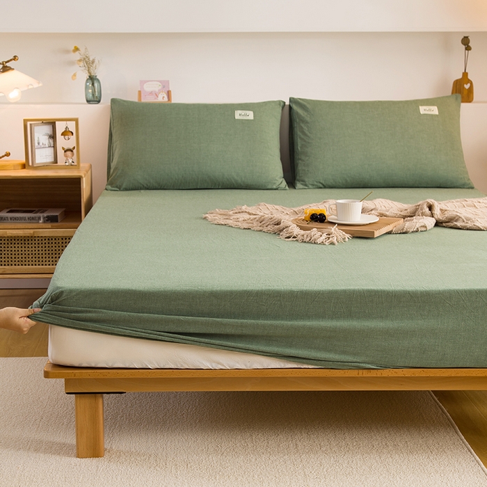 91家纺网 家纺一手货源 找家纺 柠萌家居 2025新款A类全棉色织水洗棉单床笠 一抹绿