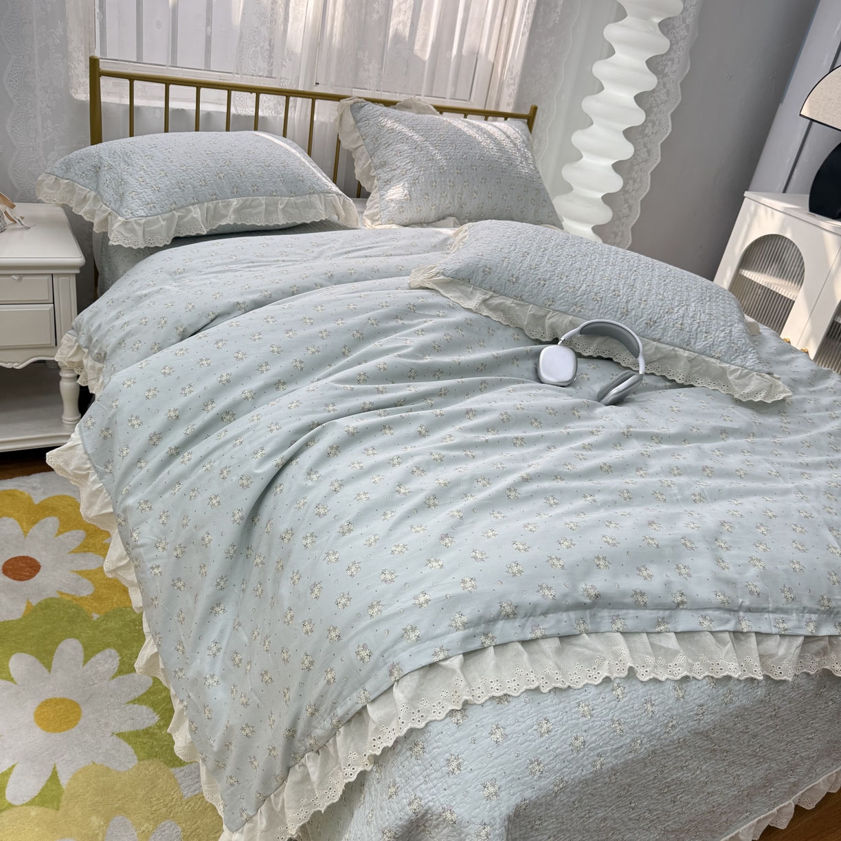 91家纺网 家纺一手货源 找家纺 暖居 2025春夏款高温砂洗棉花床盖三件套被套四件套同款纯棉夏被空调被四季兰庭