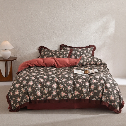 91家纺网 家纺一手货源 找家纺 （总）2025新款A类纯棉双层纱皱皱纱花边四件套（复古风）