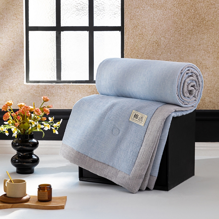 91家纺网 家纺一手货源 找家纺 吾诺 2025 纯色全棉泡泡双层纱夏被大豆夏被子被芯夏被四件套夏凉被空调被 烟灰兰