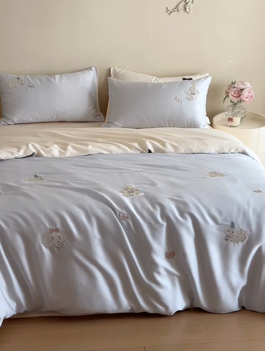 91家纺网 家纺一手货源 找家纺 安莱生活 2025兰精进口60S天丝绣花四件套 乐萌小象