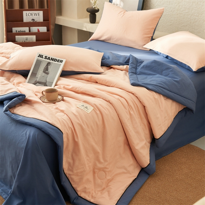 91家纺网 家纺一手货源 找家纺 2025新款新款A类纯棉双层纱大豆夏被四件套全棉空调被 玉色