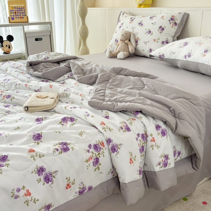 91家纺网 家纺一手货源 找家纺 梦舒羽2025新款小清新系列水洗棉夏被 薰衣草