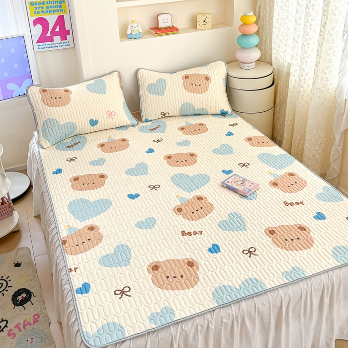 91家纺网 家纺一手货源 找家纺 川悦生活 2025新款小阪凉感丝印花凉席 小熊奶昔