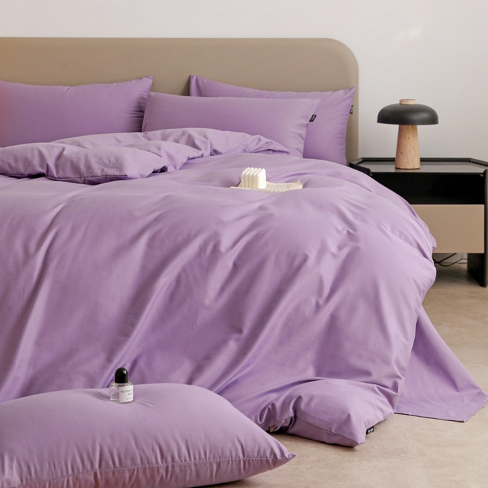 91家纺网 家纺一手货源 找家纺 2025年纯色双拼60支纯棉被套 丁香紫