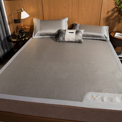 摩妮卡 2025新款刺绣双面冰藤席床席款三件套 冰川灰