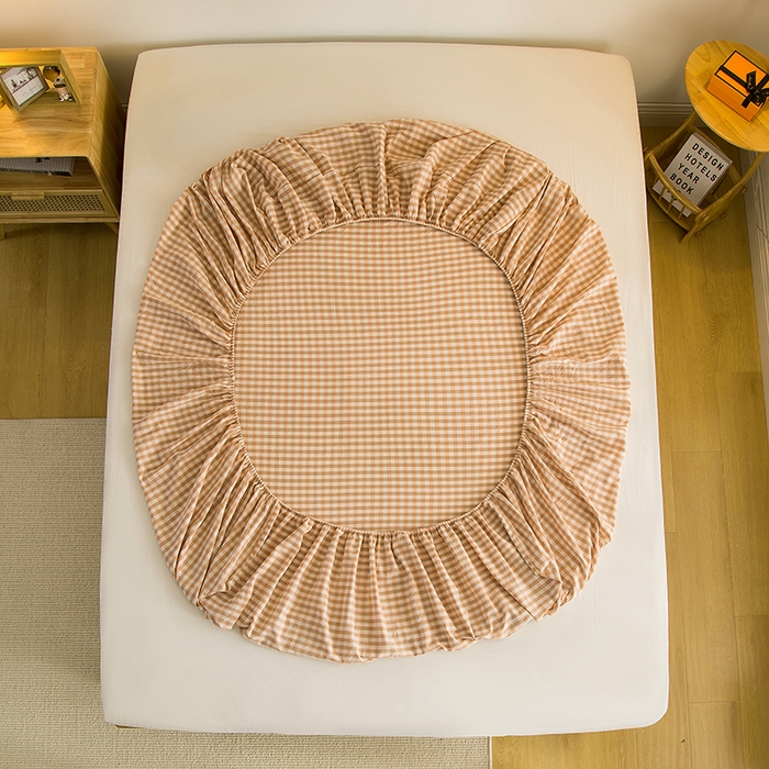 91家纺网 家纺一手货源 找家纺 柠萌家居 2025新款A类全棉色织水洗棉单床笠 蜜粉小格