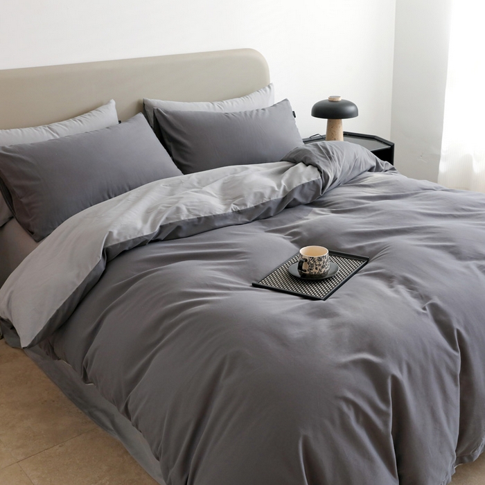 91家纺网 家纺一手货源 找家纺 2025年纯色双拼60支纯棉被套 深灰+浅灰
