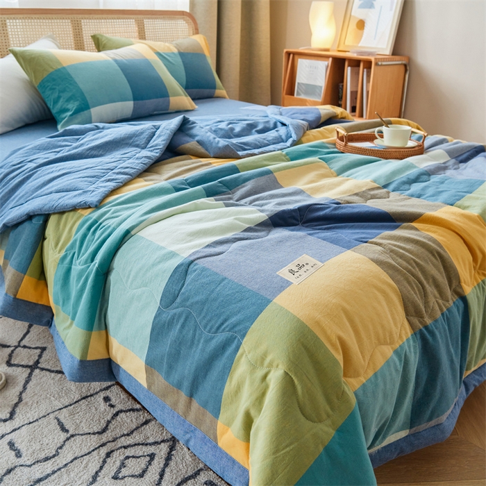 91家纺网 家纺一手货源 找家纺 2025新款A类纯棉水洗棉色织棉花夏被四件套全棉空调被夏凉被 绚丽格