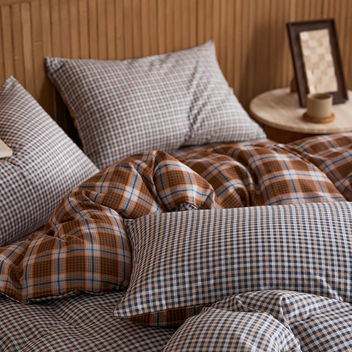 91家纺网 家纺一手货源 找家纺 安莱生活 2025 全棉双层纱苏格兰格纹系列四件套 牧人格