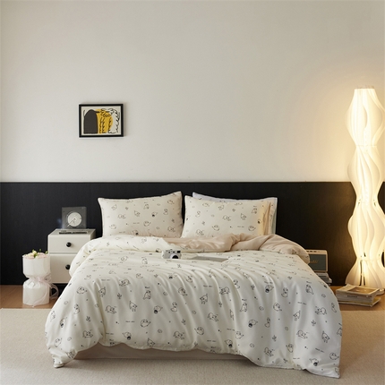 时年家纺 2025新款莱赛尔天丝印花系列四件套奶茶软萌