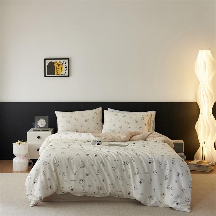 91家纺网 家纺一手货源 找家纺 时年家纺 2025新款莱赛尔天丝印花系列四件套奶茶软萌