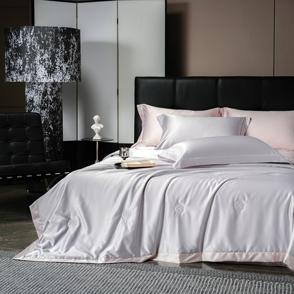 丽卡家纺 2025新款凉爽鸭天丝夏被四件套 卡其+浅灰