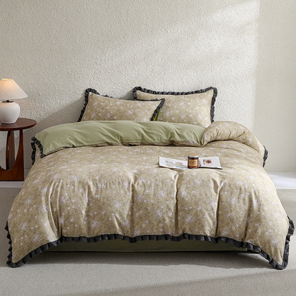 2025新款A类纯棉双层纱皱皱纱花边四件套（复古风） 豆蔻