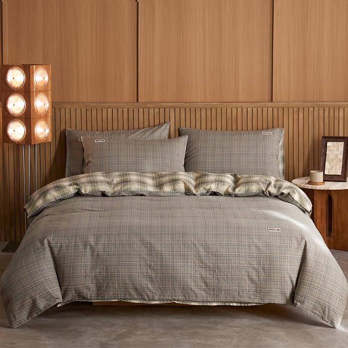 91家纺网 家纺一手货源 找家纺 安莱生活 2025 全棉双层纱苏格兰格纹系列四件套 威尔士