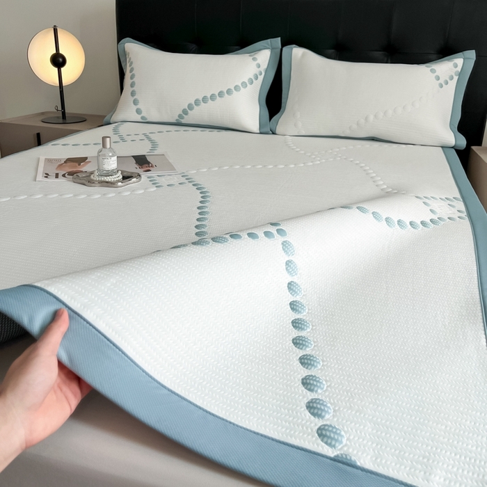 91家纺网 家纺一手货源 找家纺 慕尚家纺 2025新款泡泡大PE提花软席 小圆点 白蓝