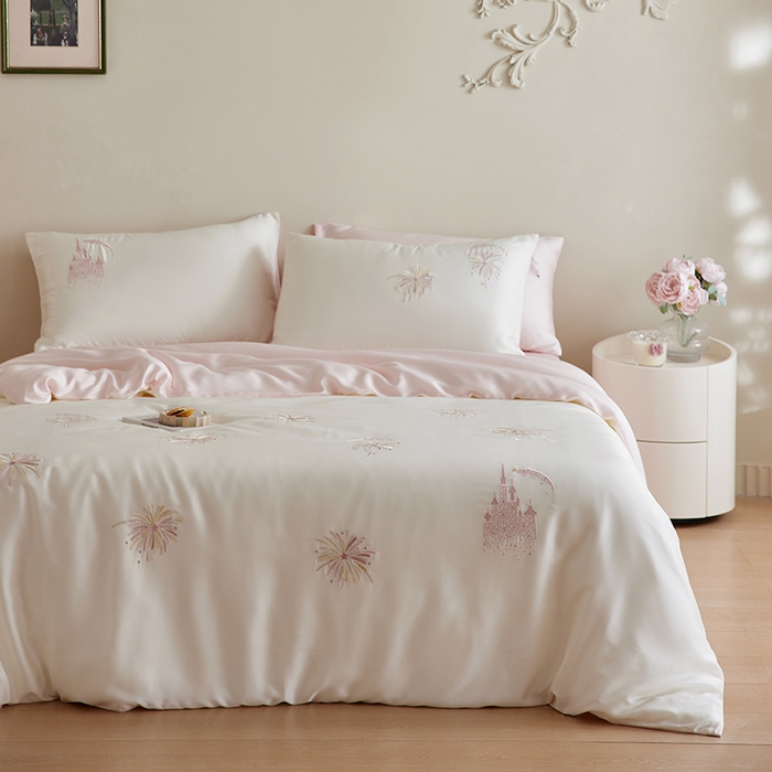 91家纺网 家纺一手货源 找家纺 安莱生活 2025兰精进口60S天丝绣花四件套 烂漫花火-粉