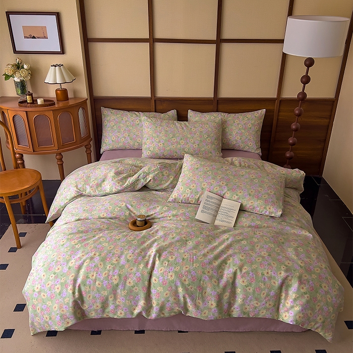 91家纺网 家纺一手货源 找家纺 优品阁  2025新款A类全棉有氧双层纱四件套 花海