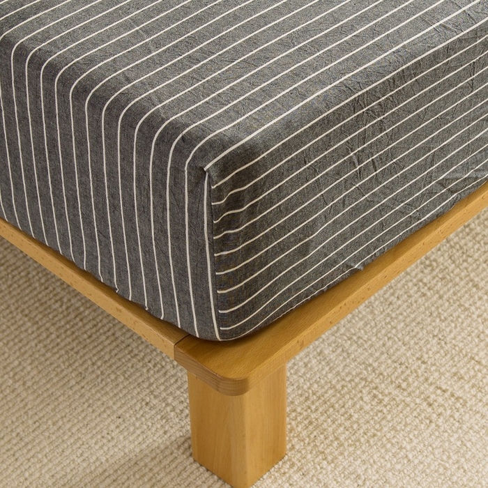 91家纺网 家纺一手货源 找家纺 柠萌家居 2025新款A类全棉色织水洗棉单床笠 中条纹深灰