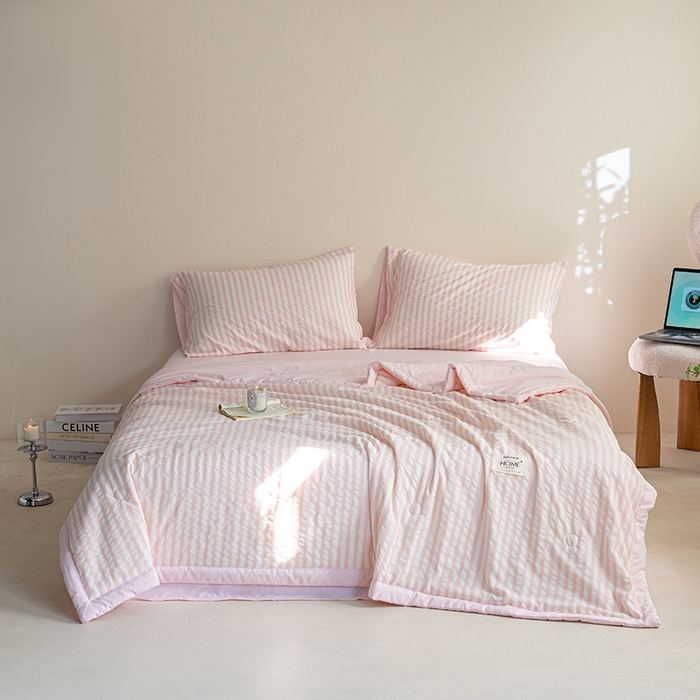 91家纺网 家纺一手货源 找家纺 吾诺 2025 色织立体泡泡棉彩虹系列大豆夏被子被芯夏凉被空调被 彩虹-粉