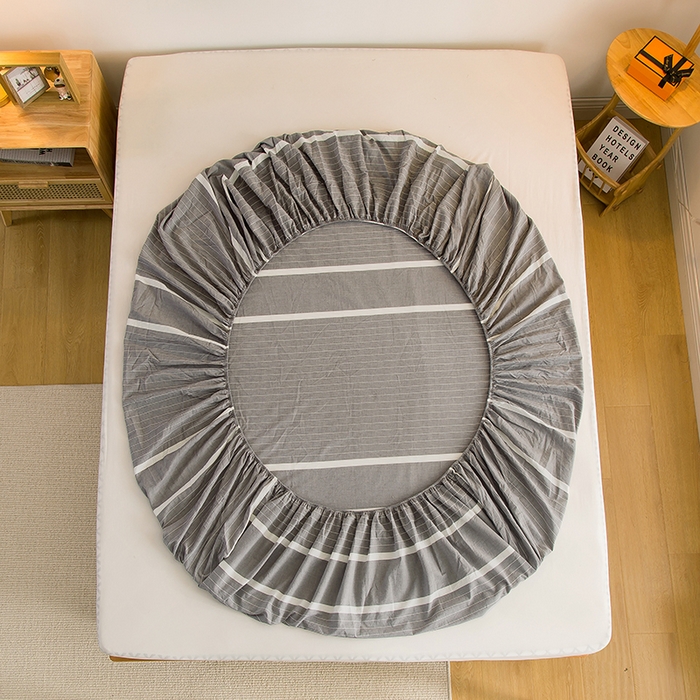 91家纺网 家纺一手货源 找家纺 柠萌家居 2025新款A类全棉色织水洗棉单床笠 宽双线冷灰