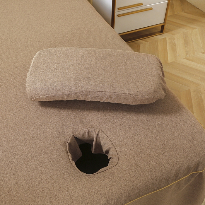 91家纺网 家纺一手货源 找家纺 芙怡 2025春夏新款8023款棉麻绒美 容床罩-花颜系列 花颜-浅咖