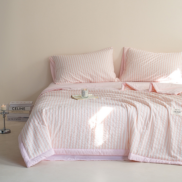 91家纺网 家纺一手货源 找家纺 吾诺 2025 色织立体泡泡棉彩虹系列大豆夏被子被芯夏凉被空调被 彩虹-粉