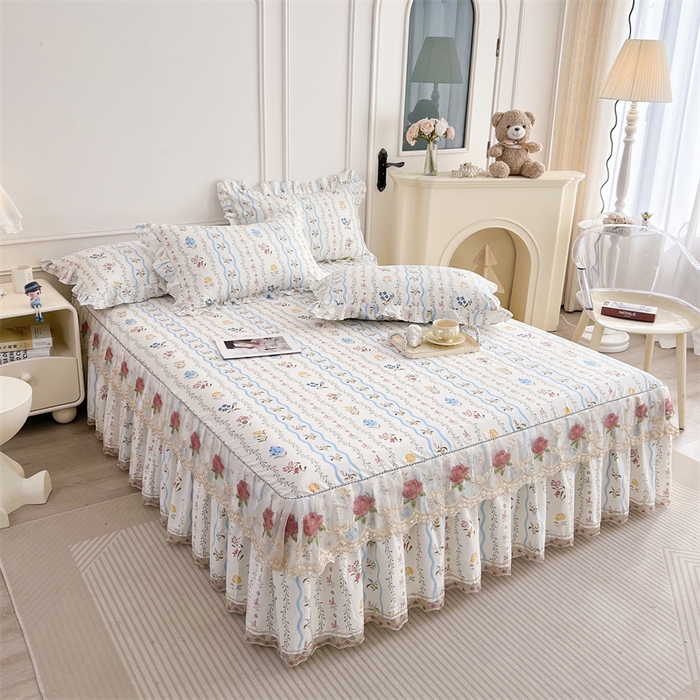 91家纺网 家纺一手货源 找家纺 十个点 2025新款全棉纯棉蕾丝花边床裙四件套 云梦星河