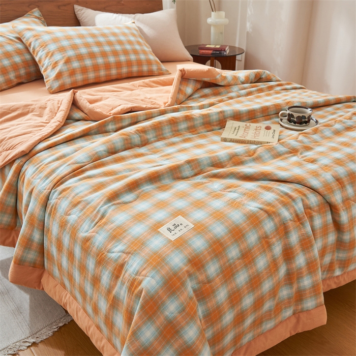 91家纺网 家纺一手货源 找家纺 2025新款A类纯棉水洗棉色织棉花夏被四件套全棉空调被夏凉被 沐夏