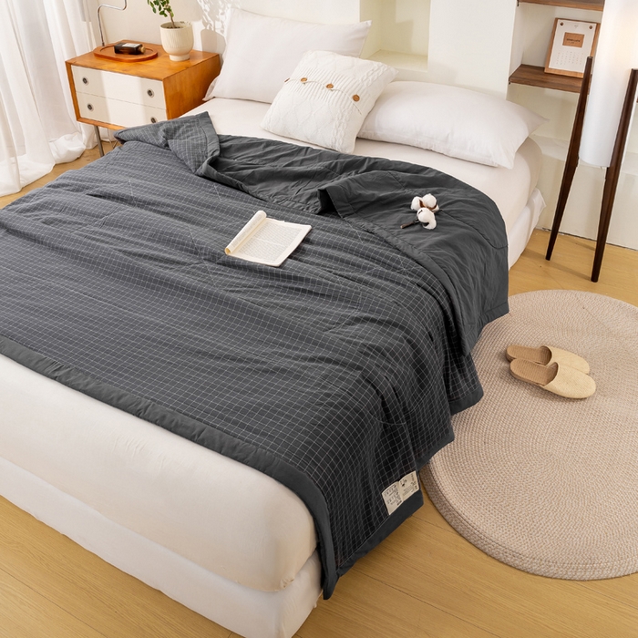 91家纺网 家纺一手货源 找家纺 美梦之都2025新款A类色织水洗棉夏被新疆棉花被空调被夏凉被被子被芯 潮格-黑