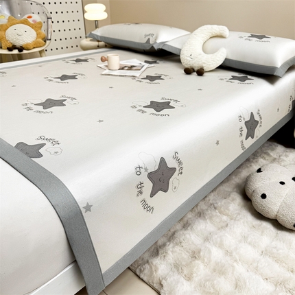 雯豆2025夏季新品冰藤印花凉席三件套平铺绑带款冰丝凉席三件套 冰藤席-绑带款-简约星辰