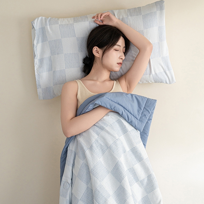 91家纺网 家纺一手货源 找家纺  吾诺 2025 棋盘格立体提花大豆夏被子被芯夏凉被空调被 棋盘格-蓝