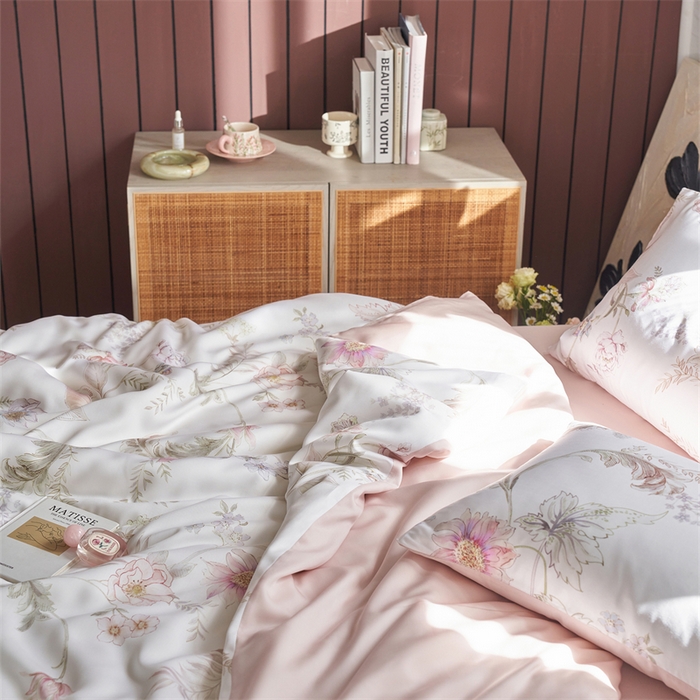 91家纺网 家纺一手货源 找家纺 时年家纺 2025新款莱赛尔天丝印花系列四件套春日落樱