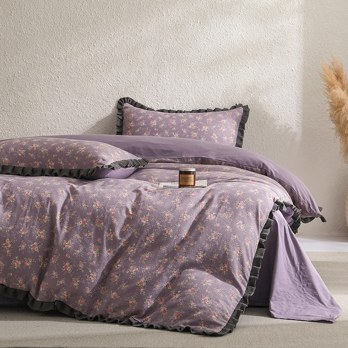 91家纺网 家纺一手货源 找家纺 2025新款A类纯棉双层纱皱皱纱花边四件套（复古风） 伊人诺兰