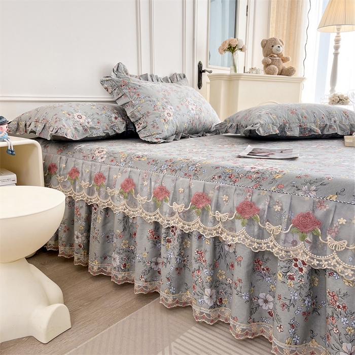 91家纺网 家纺一手货源 找家纺  十个点 2025新款全棉纯棉蕾丝花边床裙 红茶馆