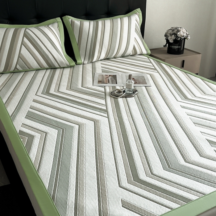 91家纺网 家纺一手货源 找家纺 慕尚家纺 2025新款泡泡大PE提花软席 条纹 绿