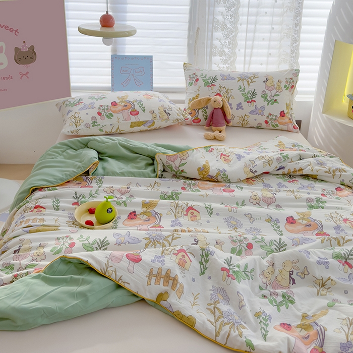 91家纺网 家纺一手货源 找家纺 贝扬思 2025新款水洗皱皱纱系列夏被夏凉被空调被（风格一） 蘑菇小熊