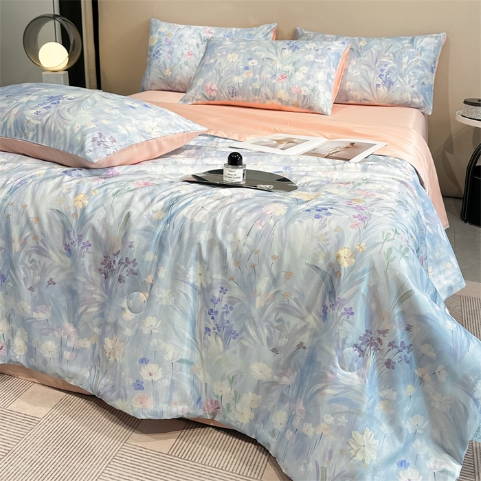 91家纺网 家纺一手货源 找家纺 笙意家纺  2025新款水洗真丝数码印花暗盒款夏被 兰娜