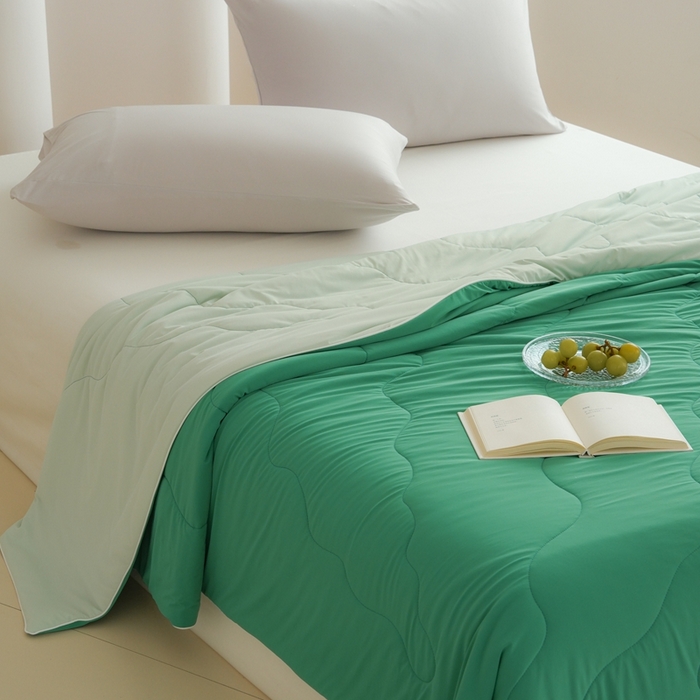 91家纺网 家纺一手货源 找家纺 丽卡家纺2025新款好爽鸭锦氨凉感夏被子被芯 翌绿+水绿