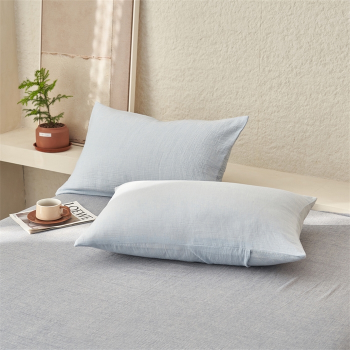 91家纺网 家纺一手货源 找家纺 金鹰2025新款A类纯棉皱皱纱大豆夏被四件套全棉夏凉被空调被 皱皱纱-天蓝