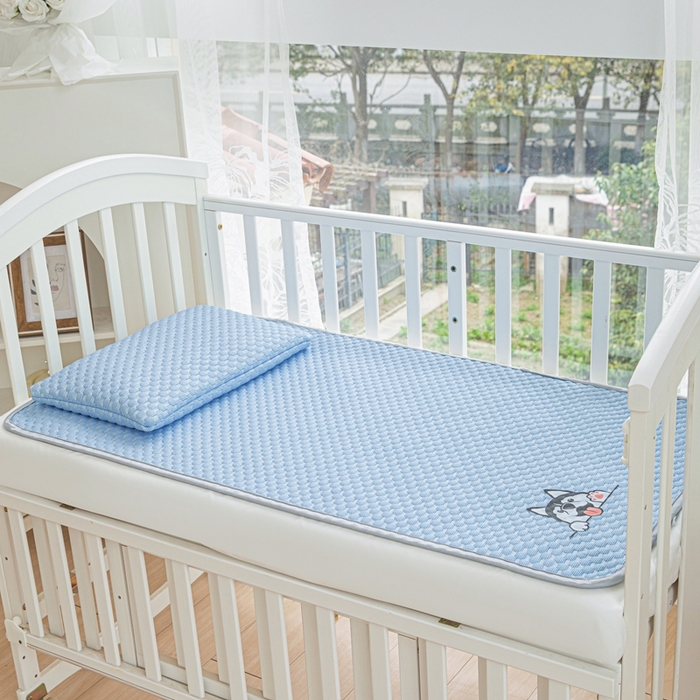 91家纺网 家纺一手货源 找家纺 宅部落 2025新款凉感豆豆儿童卡通凉席 哈士奇-深蓝