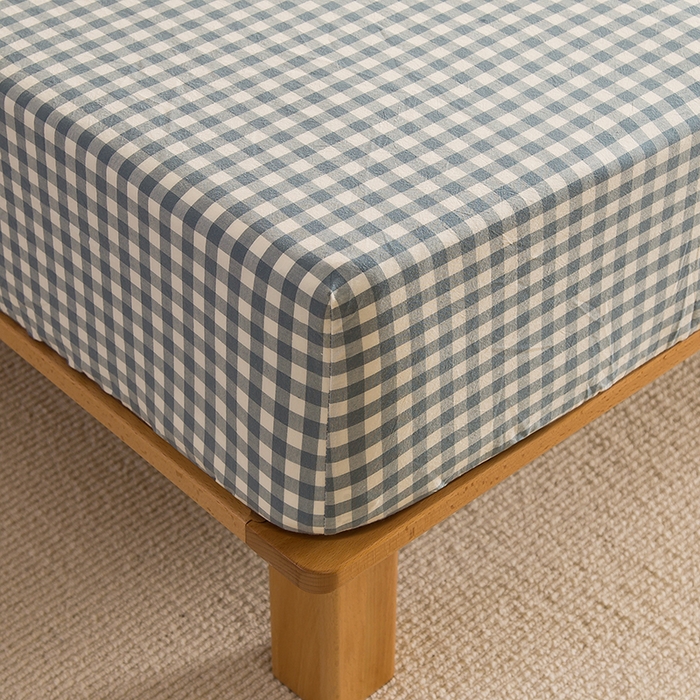 91家纺网 家纺一手货源 找家纺 柠萌家居 2025新款A类全棉色织水洗棉单床笠 浅蓝小格