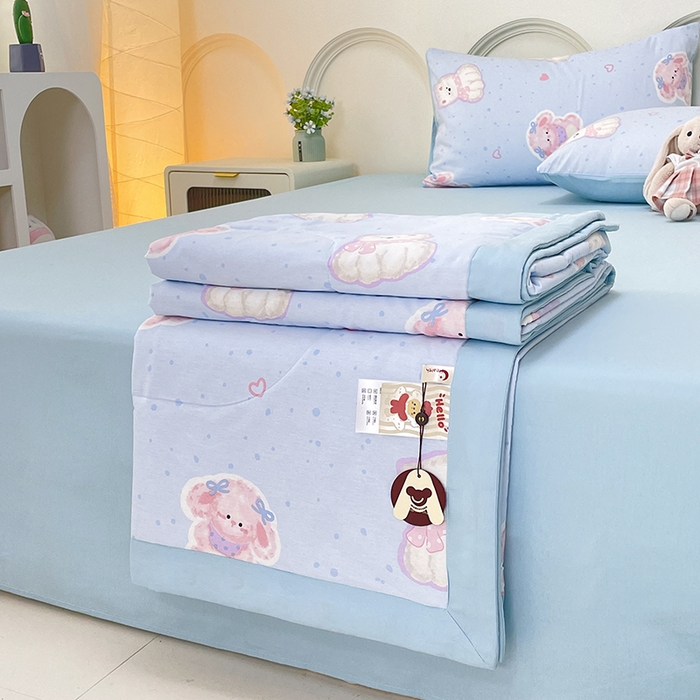 91家纺网 家纺一手货源 找家纺 宜家坊 2025新款全棉夏被碎花卡通小清新简约纯棉夏凉被夏被四件套三件套 博美