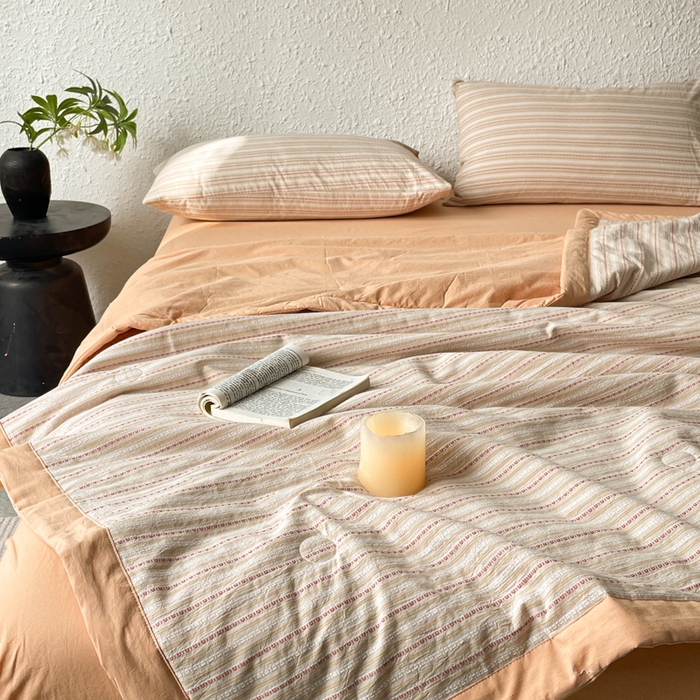 91家纺网 家纺一手货源 找家纺 吾诺 2025 全棉色织提花水洗棉大豆夏被子被芯全棉夏被四件套夏凉被空调被 摩卡桔