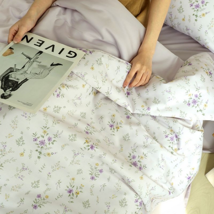 91家纺网 家纺一手货源 找家纺 朵美 2025新款50支天丝印花夏被+夏被四件套 惜春-紫