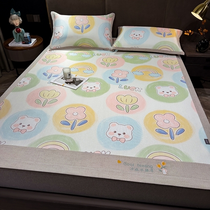 摩妮卡 2025新款数码印花冰藤席床席款三件套 曼花熊