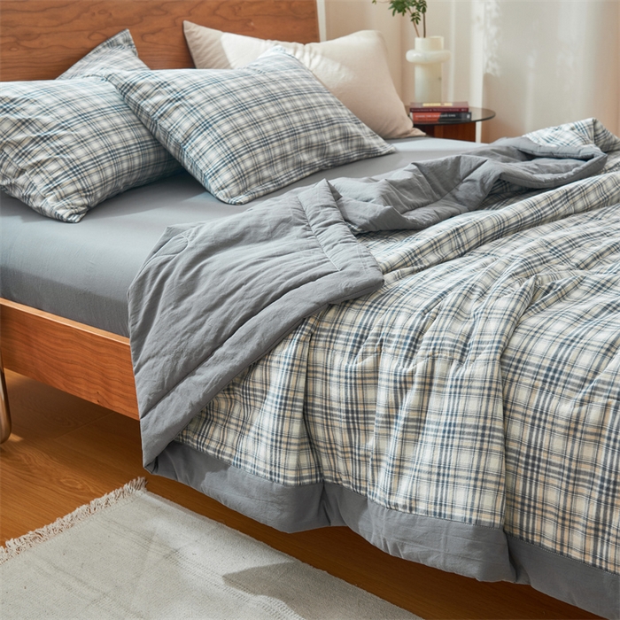 91家纺网 家纺一手货源 找家纺 2025新款A类纯棉水洗棉色织棉花夏被四件套全棉空调被夏凉被 温尼烟兰